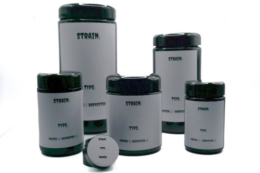 Eine Übersicht aller Sticker für Gläser zur Aufbewahrung von Cannabis