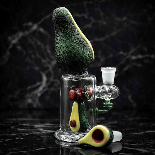 Premium Dab Rig aus Glas im Avocado-Design mit klarer Kammer und grünem Glasdetail