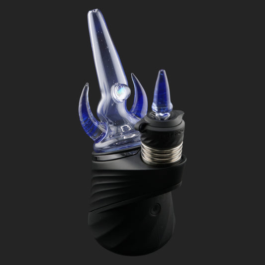 Magizle Glass Twin Peaks Blue Dry Top front view with twin blue glass horns and opal