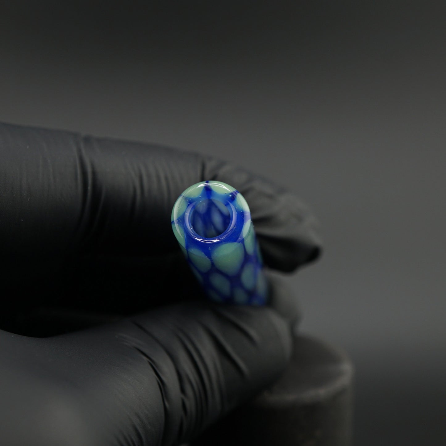 Premium blue borosilicate glass tip for joints close-up
