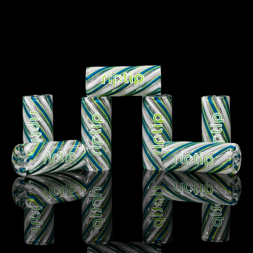 RipTip x Gordo Scientific Glacier Water borosilicate glass tip with white, blue, turquoise and green swirl design.