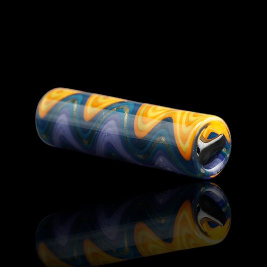 Front view of the Tyeglassarts Aurora Current glass tip showing the spiral Rotini filter system