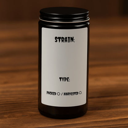 1000 ml UV-Violettglas mit Metalldeckel und Etikett – ideal zur lichtgeschützten Aufbewahrung von Cannabis, Kräutern oder Tee
