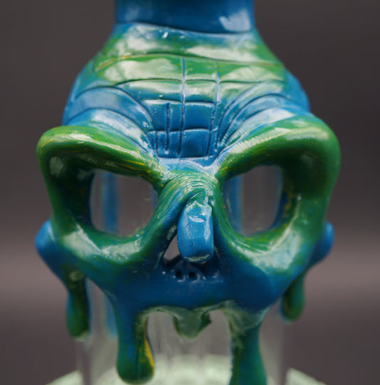 Melted Skull Dab Rig – Handgemaakt Glasrig met Smeltende Schedel (22 cm | NS 14 mm)