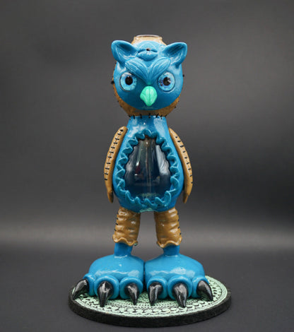 Blue Owl Dab Rig – Handgefertigtes Eulen-Rig aus Glas & Ton
