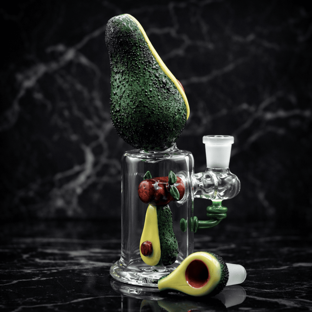 Premium Dab Rig aus Glas im Avocado-Design mit klarer Kammer und grünem Glasdetail