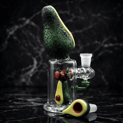 Premium Dab Rig aus Glas im Avocado-Design mit klarer Kammer und grünem Glasdetail