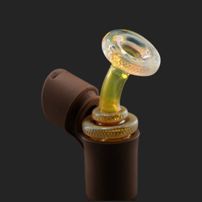 Close-up of the Cream Puffco Pivot glass mouthpiece by Glass by Yeti