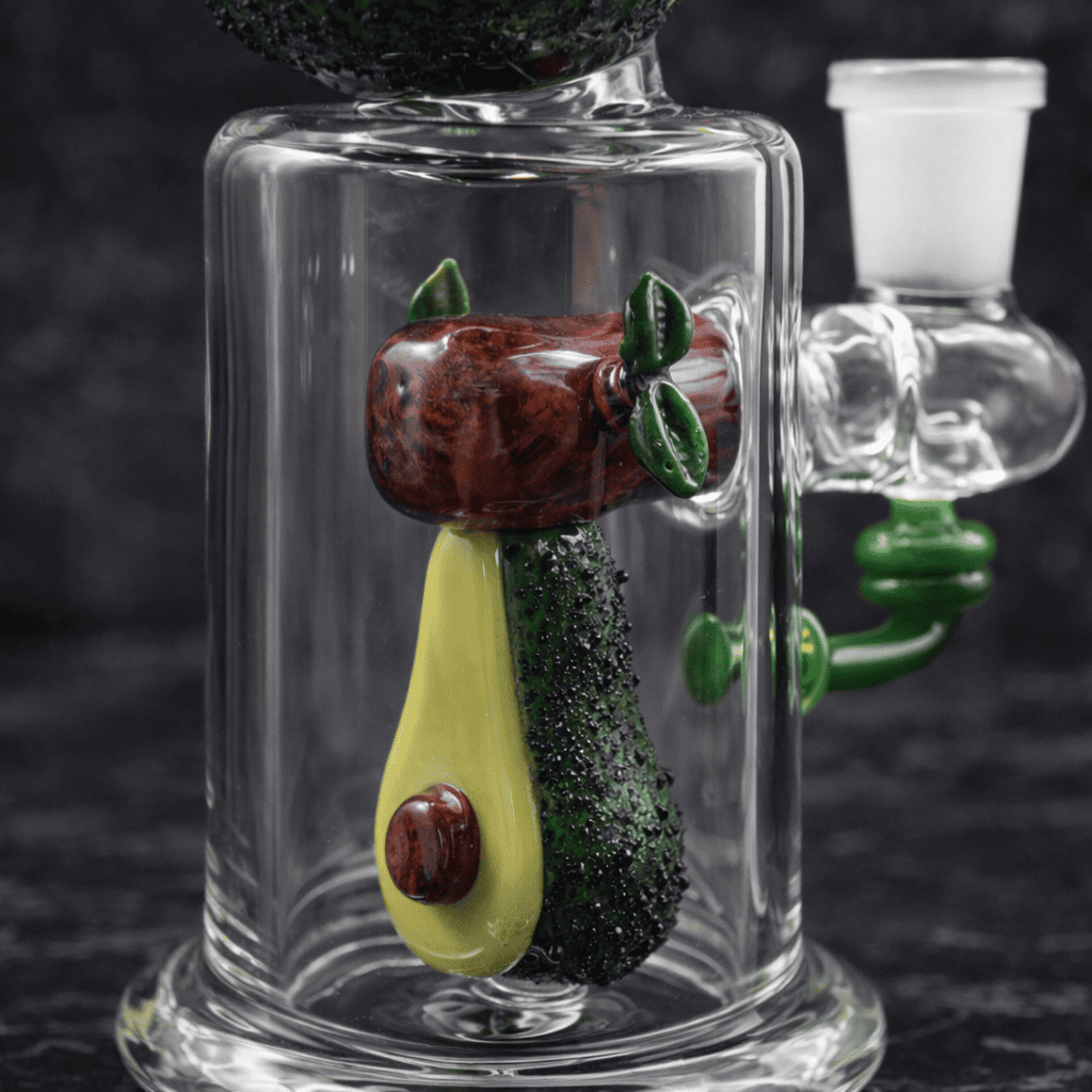 Innenansicht eines Dab Rigs mit Avocado-Glasfigur und integriertem Perkolator