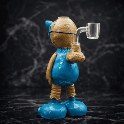 Eulen Dab Rig aus Glas in Blau mit seitlichem Banger und strukturierten Details im Studio-Produktfoto