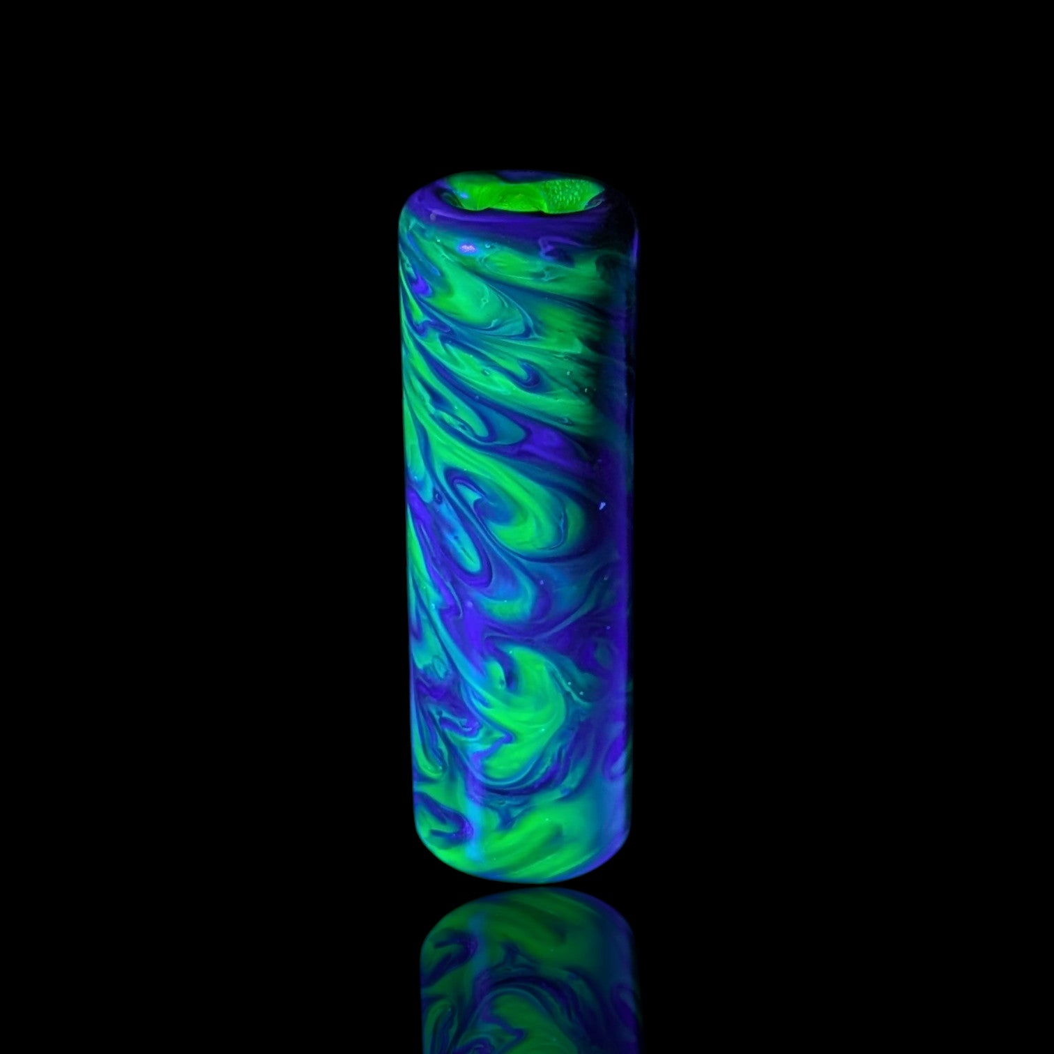 34 mm Neon Abyss Glastip mit neongrünem und violettem UV-Effekt