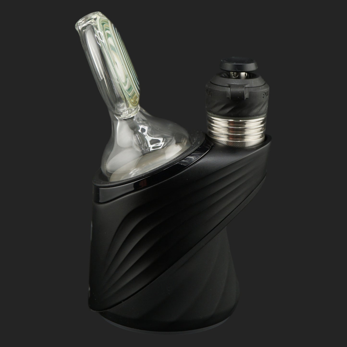 Forest Eye handmade glass attachment mounted on a Puffco Peak Pro dry top with a compact 76 mm design.