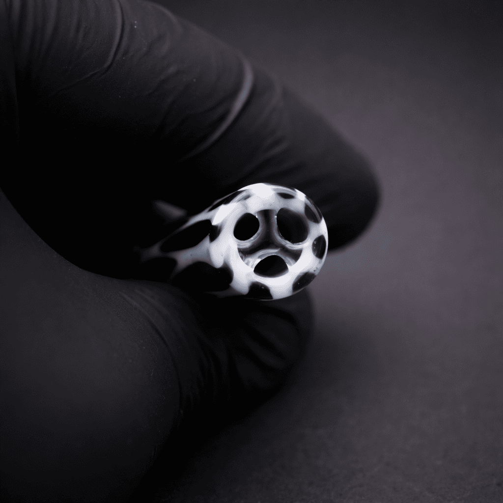 Handgemachter Glastip schwarz weiß Glasfilter für Joints Detail