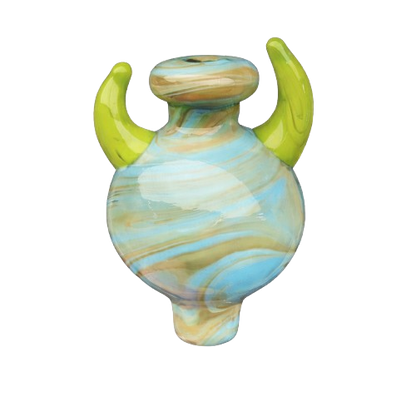 colorful glass carb cap blue, brown and green for dabbing
