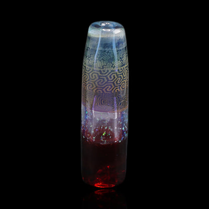 Hefe Glass Crimson Sigil Glastip mit goldfarbenen Ornamenten, funkelndem transparentem Band und tiefrotem Ende