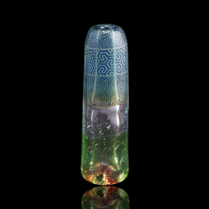 Hefe Glass Emerald Echo Glastip mit feinen Mustern auf blauem Grund, Funkelband und transparentem grünen Ende