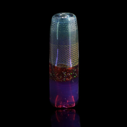 Hefe Glass Purple Hive Glastip mit goldfarbenem Wabenmuster, rotbraunem Funkelband und violettem Ende
