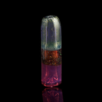 Hefe Glass Violet Ember Glastip mit goldfarbenen Mustern, rotbraunem Funkelband und pink-violettem Ende