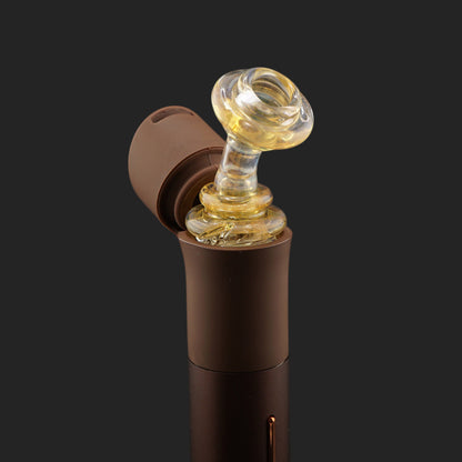 Honey Puffco Pivot glass mouthpiece installed on a Puffco Pivot