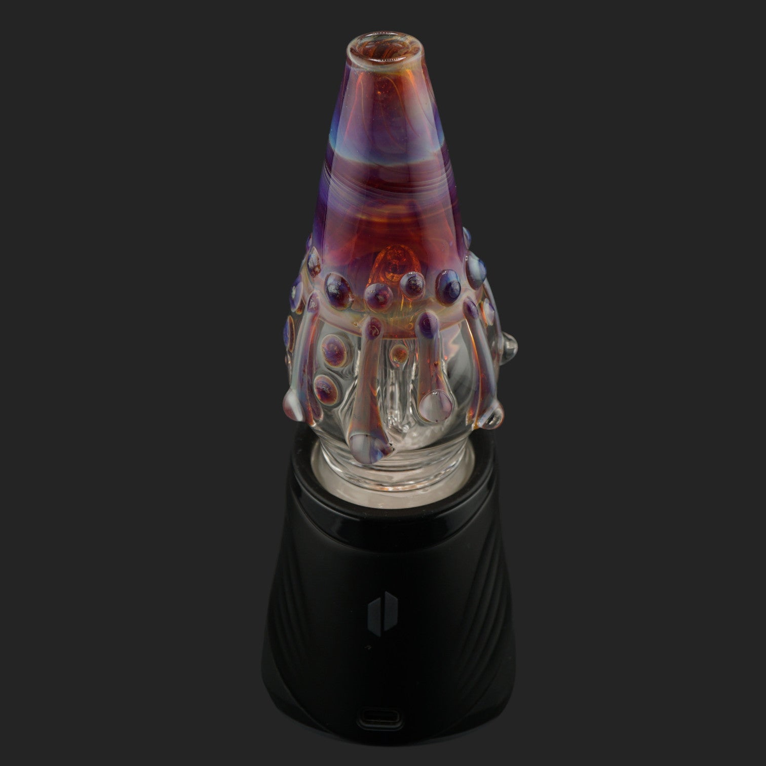 Front view of the Jelly Veil wet top featuring iridescent purple glass and intricate handcrafted glass details.