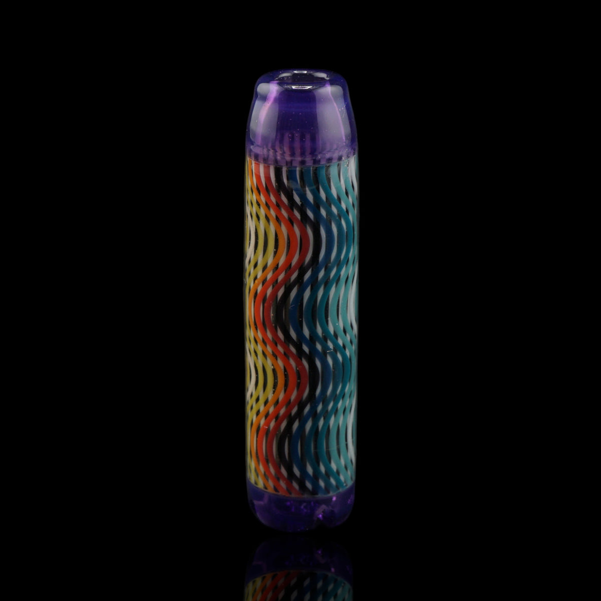 Front view of the Leisure Glass Amethyst Flow Hypnotech glass tip with multicolored waves and transparent purple ends