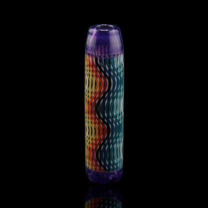 Front view of the Leisure Glass Amethyst Flow Hypnotech glass tip with multicolored waves and transparent purple ends