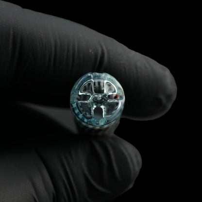 End view of the Leisure Glass Aqua Current Hypnotech glass tip showing its glass filter structure and airflow openings