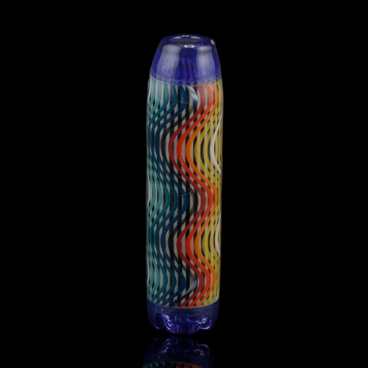 Front view of the Leisure Glass Blue Pulse Hypnotech glass tip with multicolored waves and transparent blue ends
