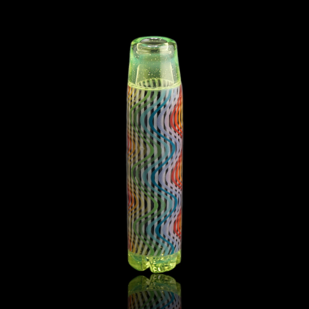 Leisure Glass Citrus Prism Hypnotech glass tip with transparent yellow-green ends and a rainbow wave pattern, shown upright