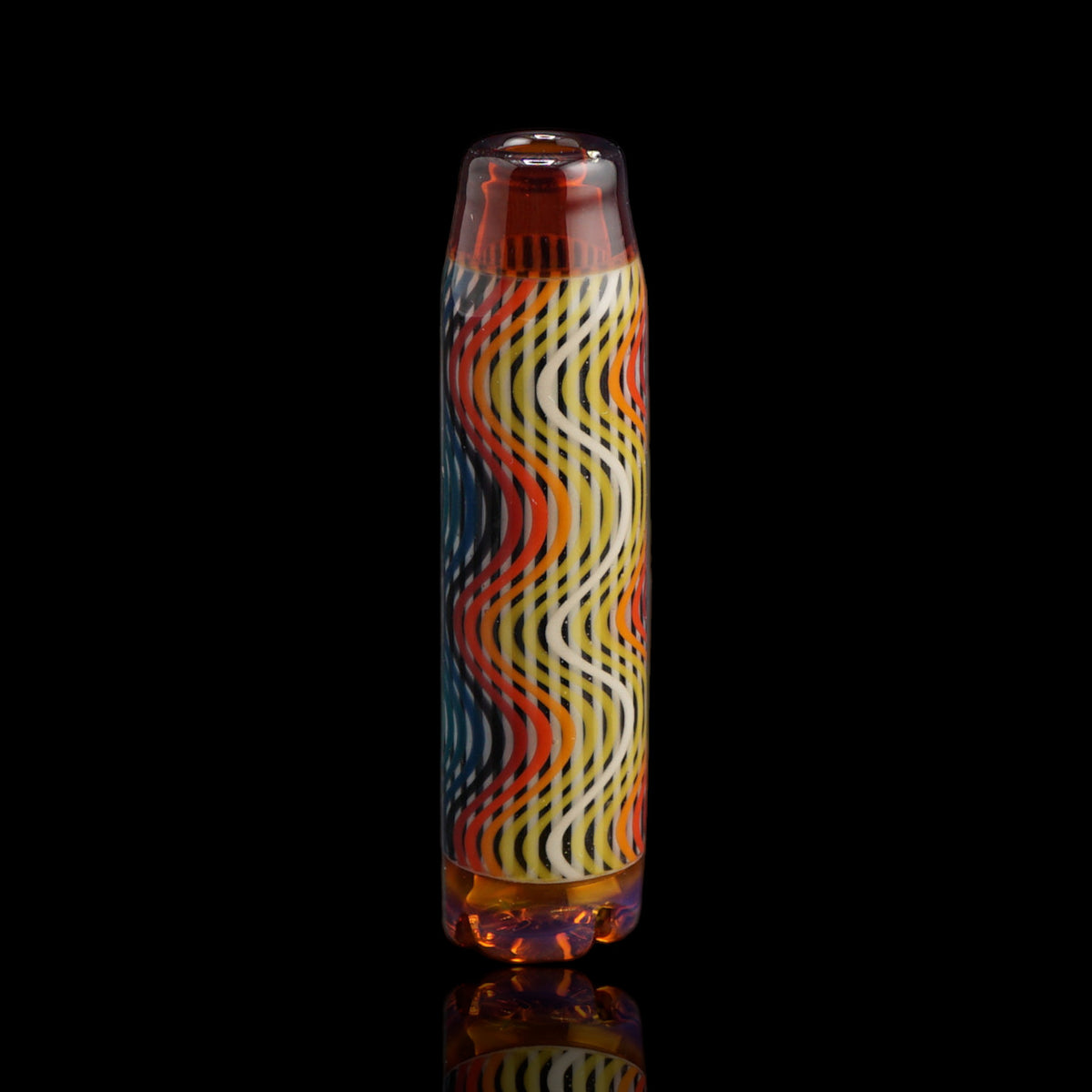 Front view of the Leisure Glass Ember Wave Hypnotech glass tip with multicolored waves and transparent orange-brown ends