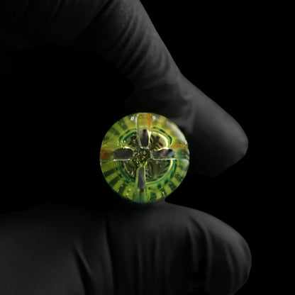 End view of the Leisure Glass Lime Flux Hypnotech glass tip showing its glass filter structure and airflow openings