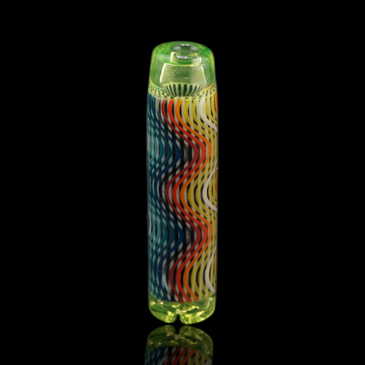 Leisure Glass Lime Mirage glass tip with multicolored Hypnotech waves and lime green ends, front view