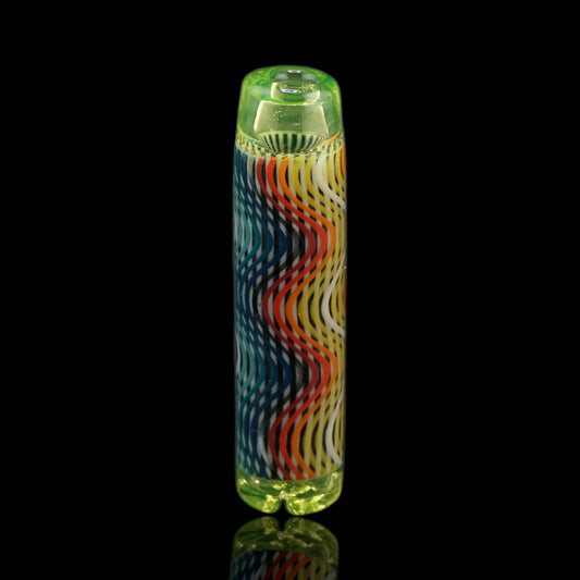 Leisure Glass Lime Mirage glass tip with multicolored Hypnotech waves and lime green ends, front view