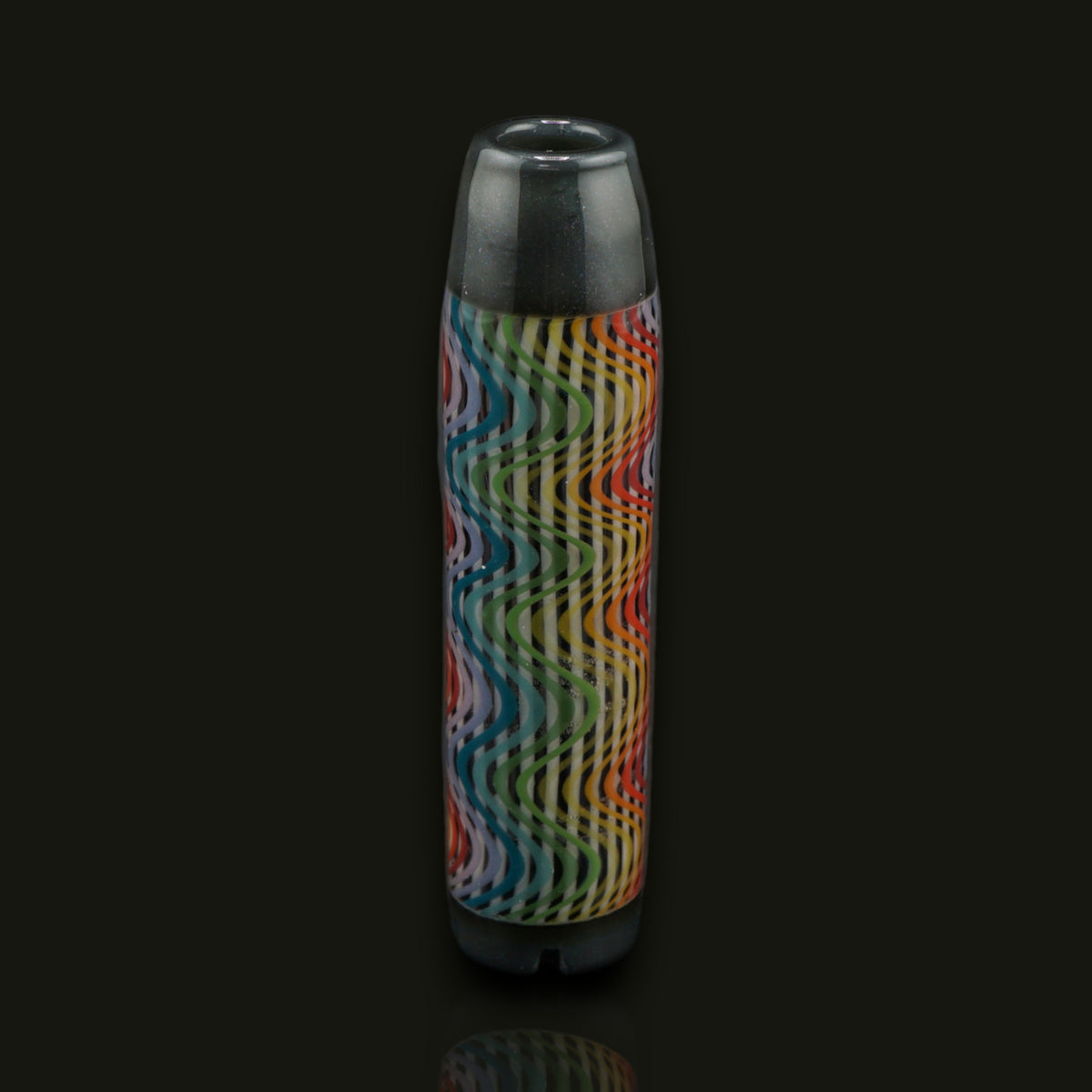 Front view of the Leisure Glass Silver Spectrum Hypnotech glass tip with multicolored waves and dark silver metallic ends