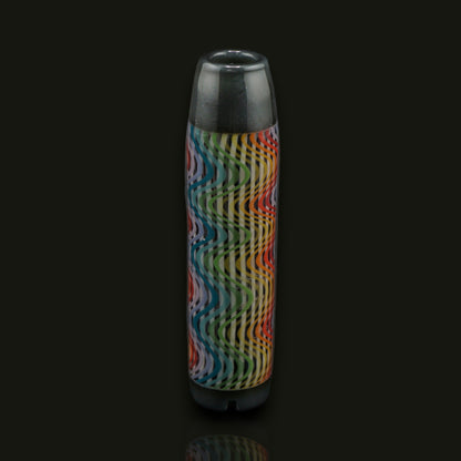 Front view of the Leisure Glass Silver Spectrum Hypnotech glass tip with multicolored waves and dark silver metallic ends