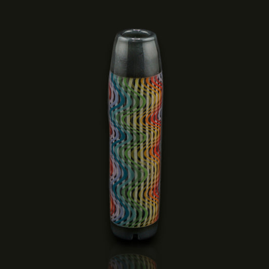 Front view of the Leisure Glass Silver Spectrum Hypnotech glass tip with multicolored waves and dark silver metallic ends