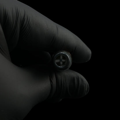 Close-up of the round mouthpiece opening and dark silver metallic glass on the Leisure Glass Silver Spectrum tip
