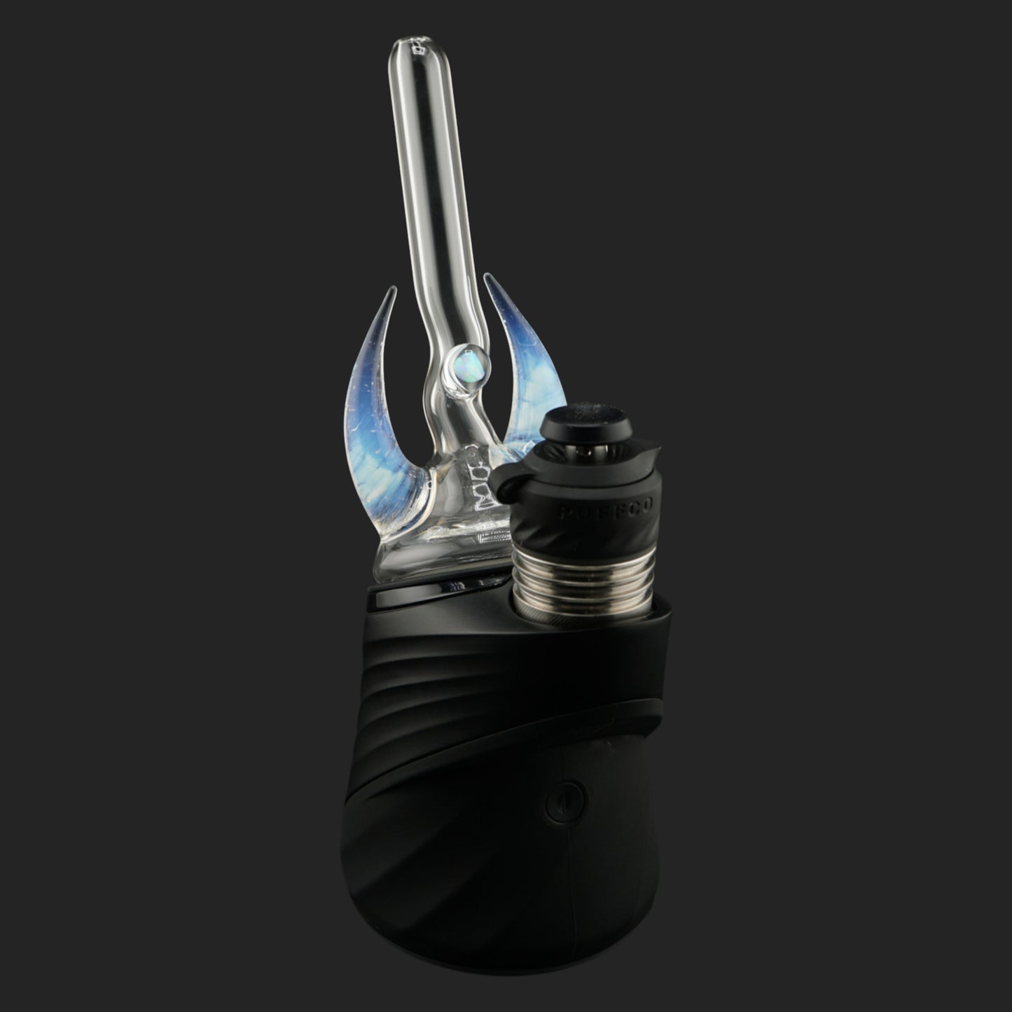 Magizle Glass Crescent Horns Blue Dry Top front view with curved blue glass horns and opal