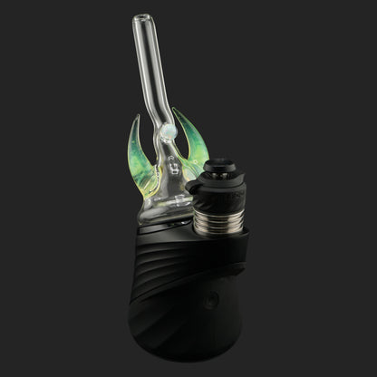 Magizle Glass Crescent Horns Green Dry Top front view with curved green glass horns and opal