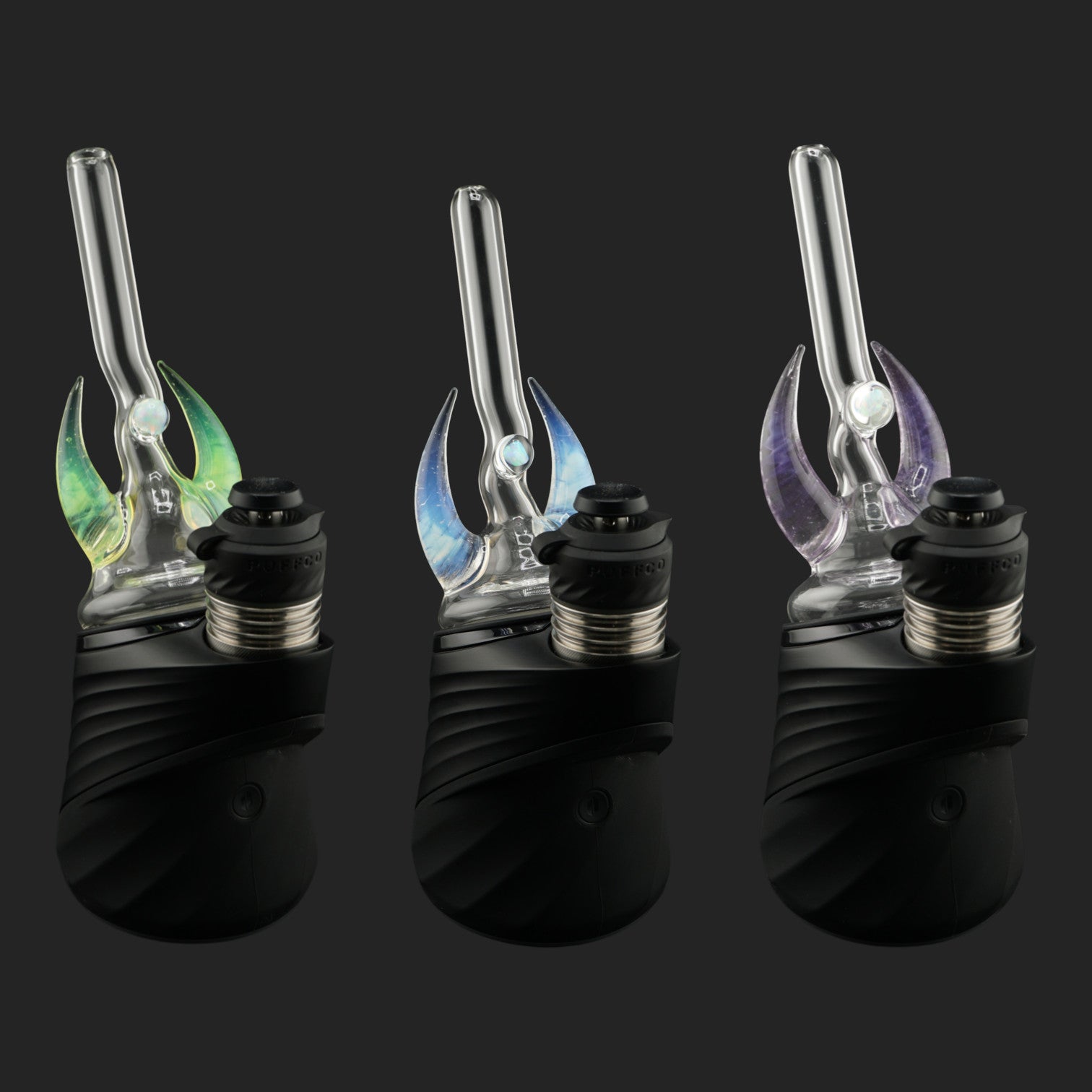 Magizle Glass Crescent Horns Dry Tops in Green Blue and Purple with twin curved glass horns and opals