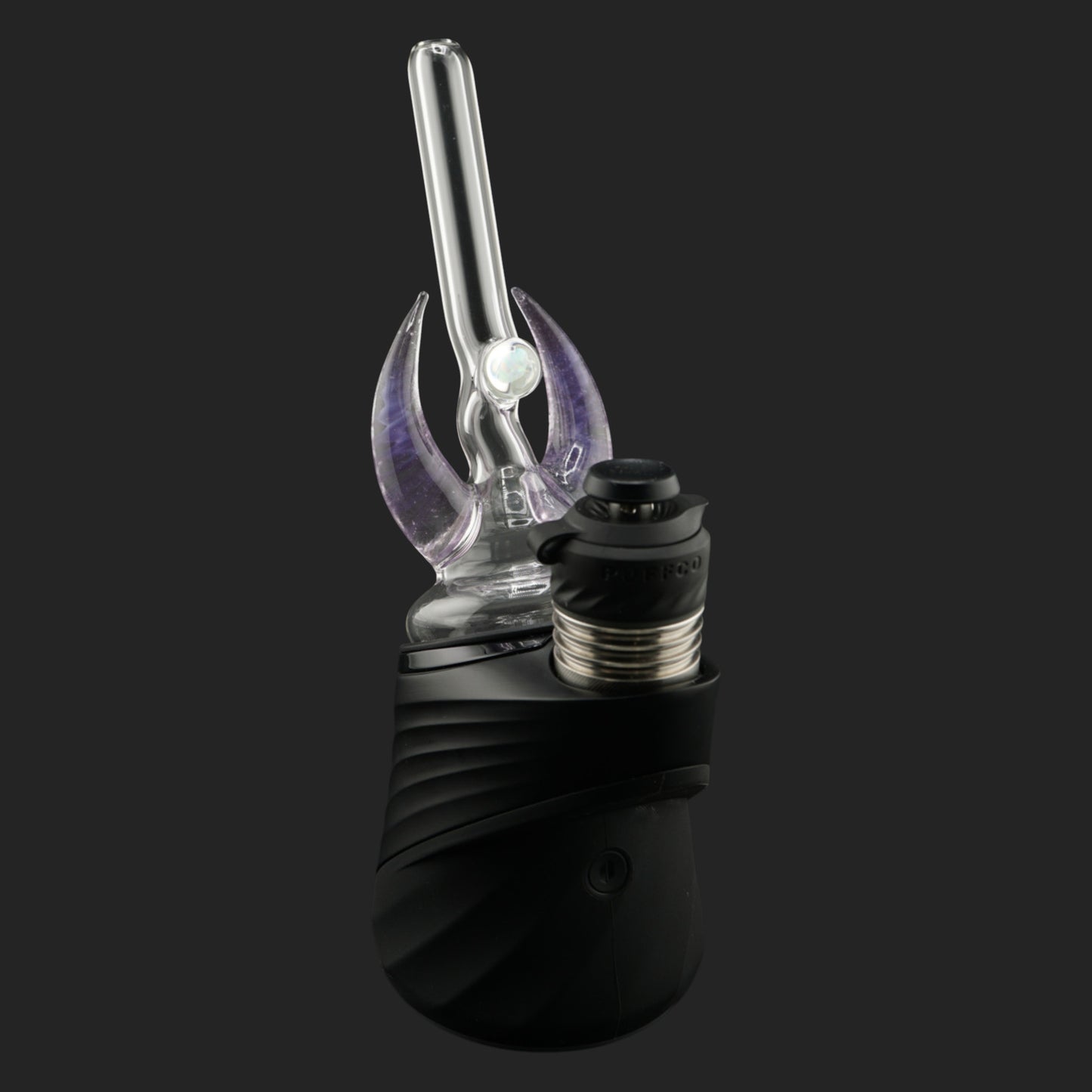 Magizle Glass Crescent Horns Purple Dry Top front view with curved purple glass horns and opal