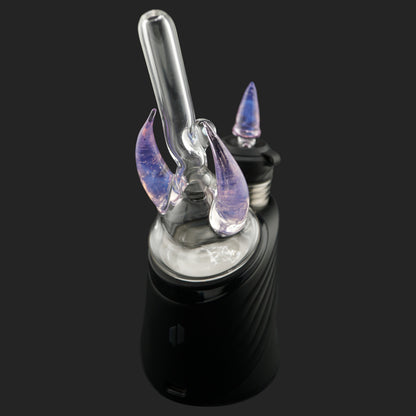 Side view of Magizle Glass Eclipse Horns with curved glass horns, opal and clear straw