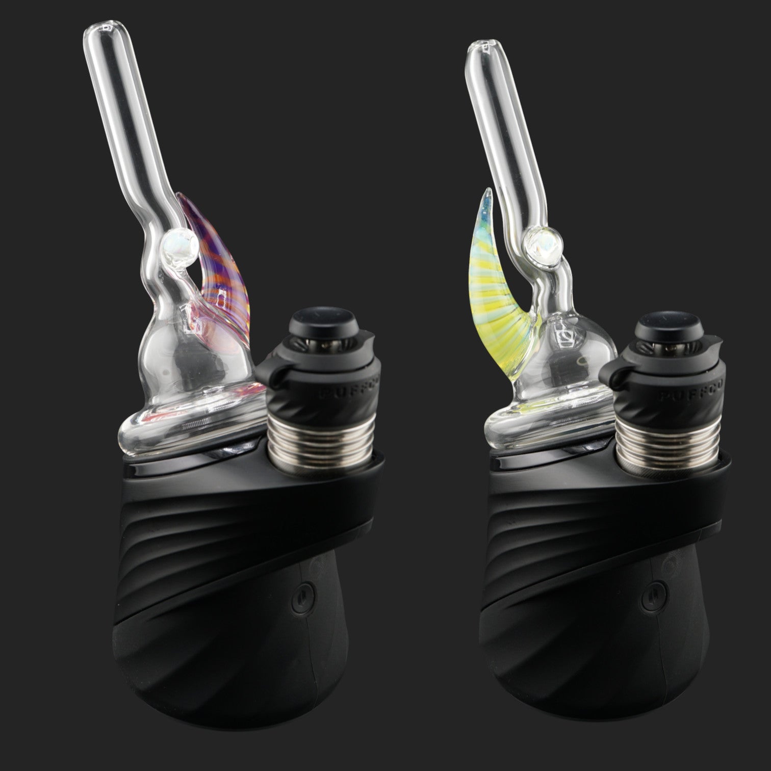 Magizle Glass Helix Horn Dry Tops with purple orange and yellow green two-tone horns and opals