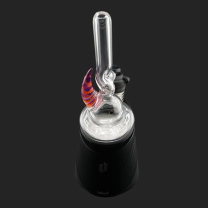Back view of Magizle Glass Helix Horn Purple Orange Dry Top with opal and handcrafted glass details
