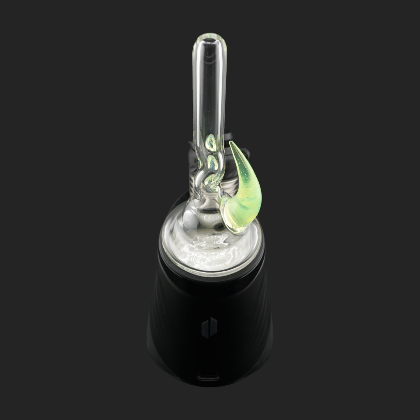 Magizle Glass Triple Eye Green Puffco Peak Dry Top back view with handcrafted green glass details