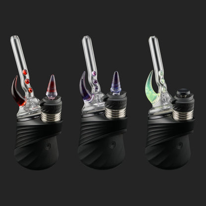 Magizle Glass Triple Eye Puffco Peak Dry Top with three colored glass eyes and curved horn