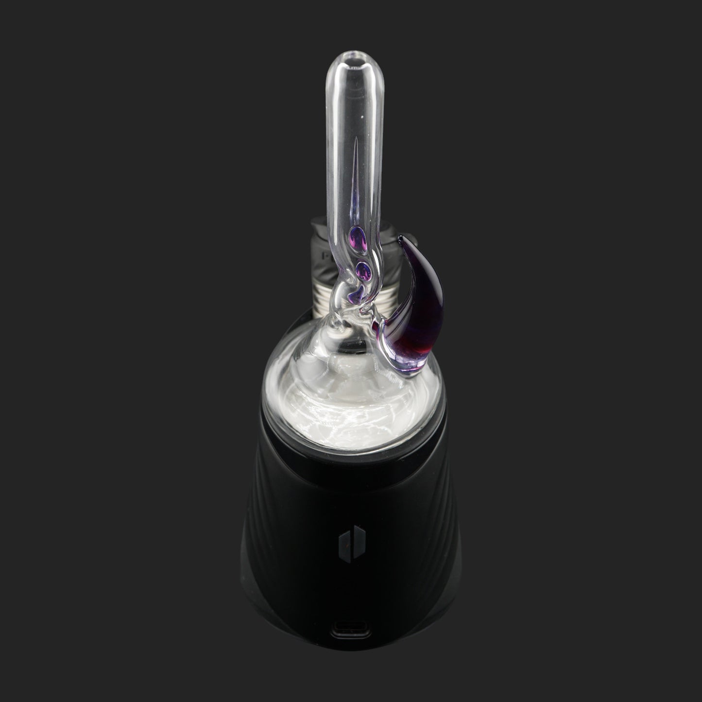 Magizle Glass Triple Eye Purple Puffco Peak Dry Top back view with handcrafted purple glass details