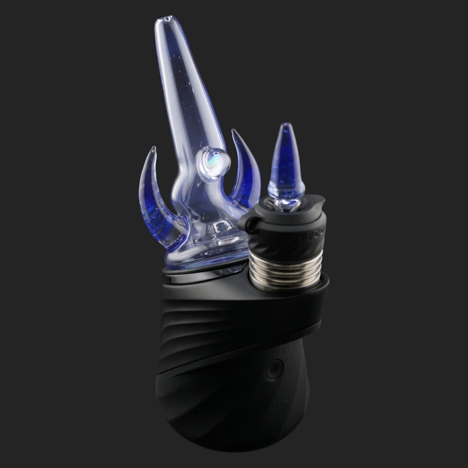 Magizle Glass Twin Peaks Blue Dry Top front view with twin blue glass horns and opal