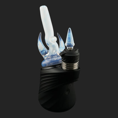 Magizle Glass Twin Peaks Ghost Dry Top front view with blue glass horns and opal