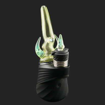 Magizle Glass Twin Peaks Green Dry Top front view with twin green glass horns and opal